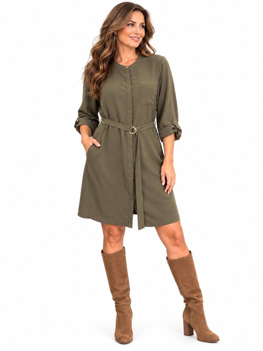 𝘼𝙥𝙩 9 Women's Shirt Dress Large Olive Green Belted